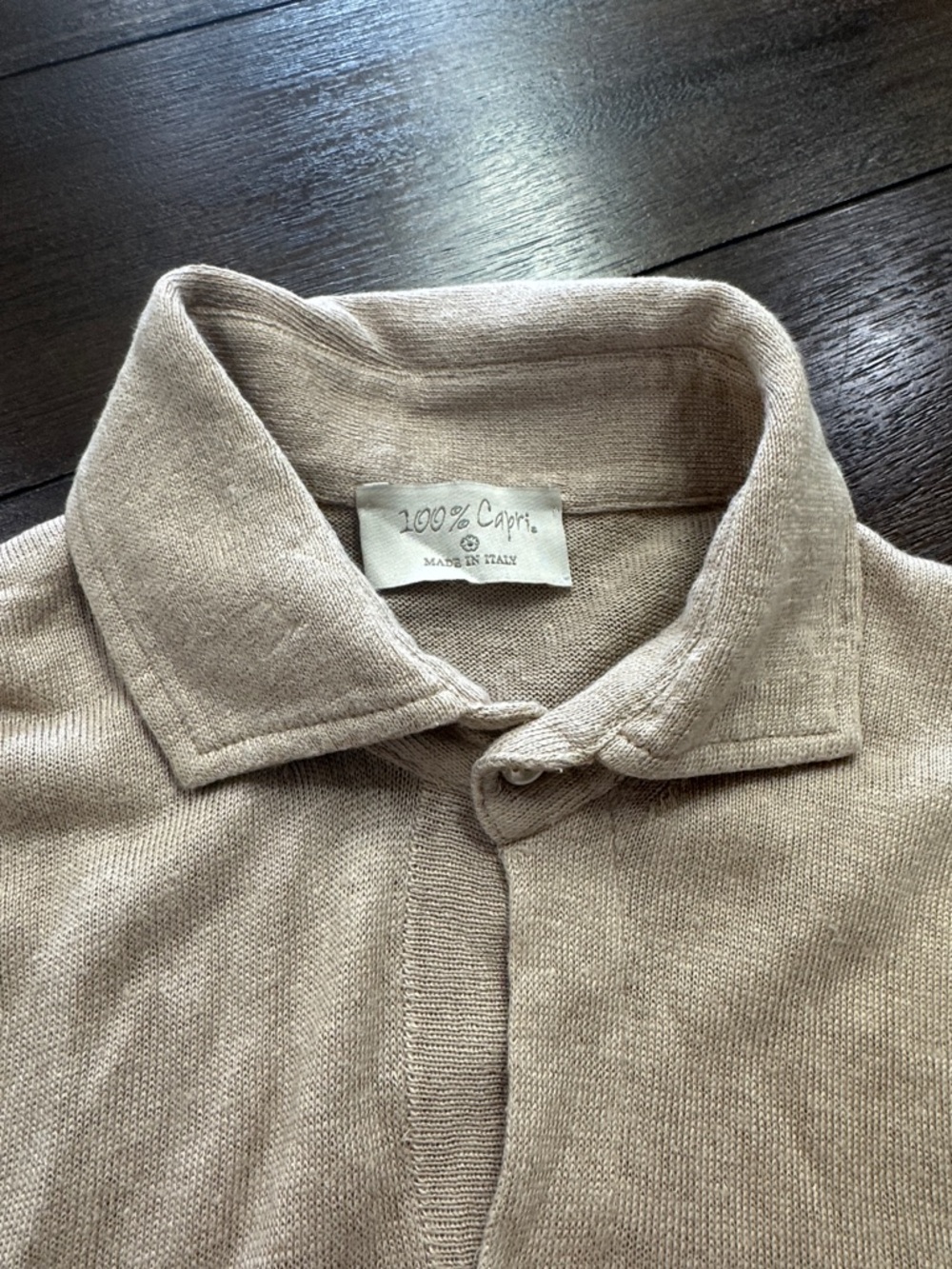 100% Capri Luxury Linen Light Beige Short-Sleeve Button-Down Polo - Picture 2 of 3